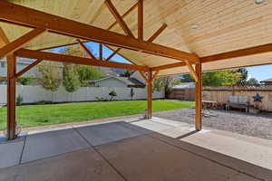 Fenced backyard featuring a patio area
