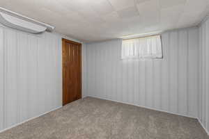 Basement featuring carpet flooring