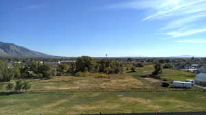 Drone / aerial view of a mountainous background