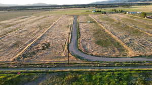 Overview of rural landscape with mountains