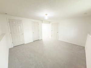 Unfurnished bedroom featuring carpet floors and a textured ceiling