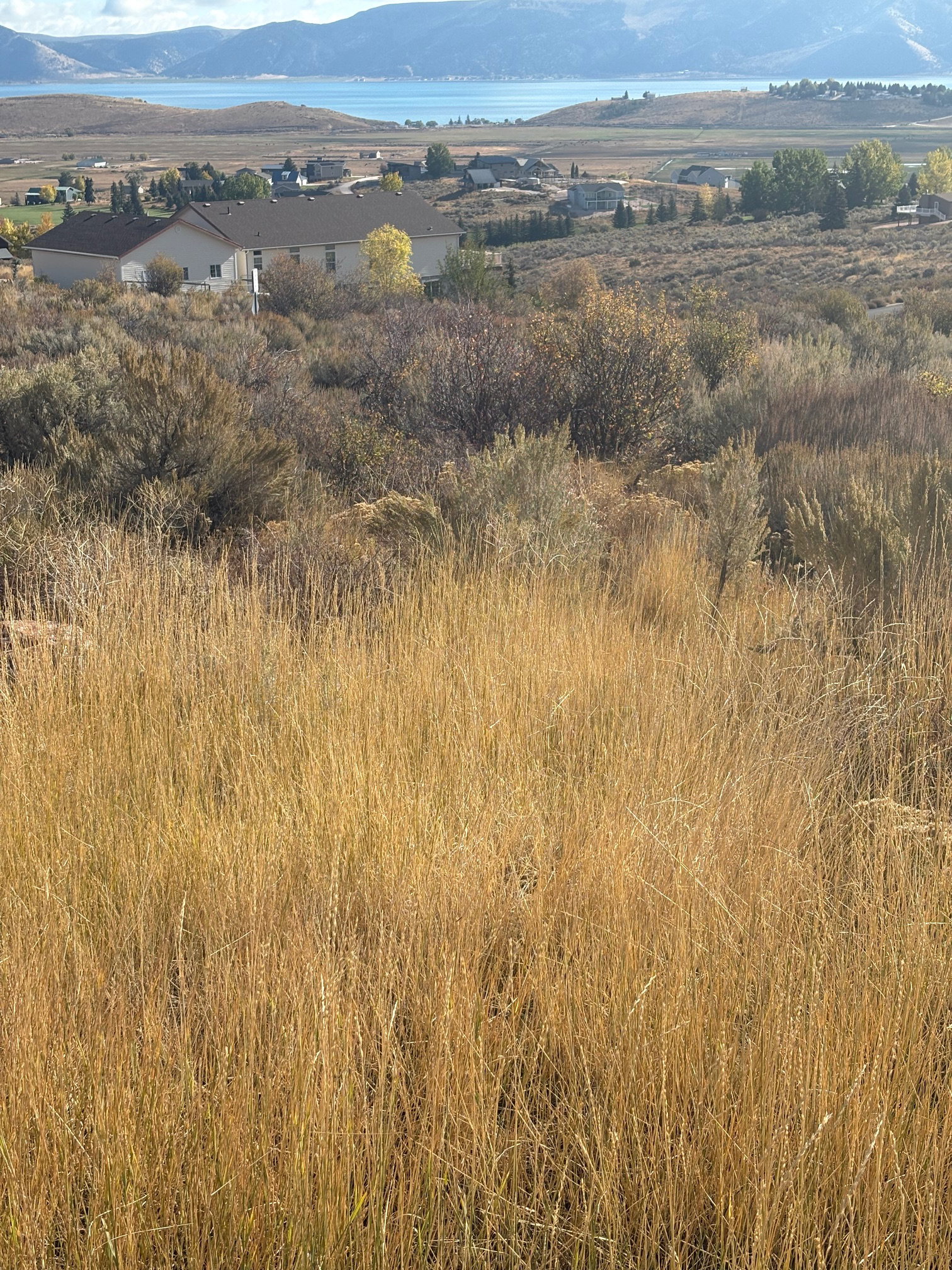 View of mountain backdrop featuring a large body of water