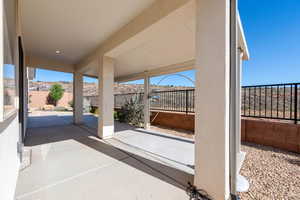 Fenced backyard featuring a patio area