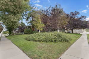 View of property exterior with a lawn