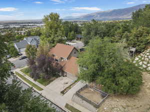 Aerial perspective of suburban area featuring mountains