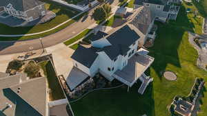 Aerial overview of property's location featuring nearby suburban area