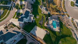 View of property location with a pool, Basketball Court & Baseball Diamond and sledding hill!