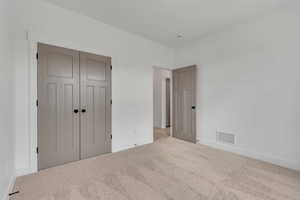 Unfurnished bedroom with carpet floors and a closet
