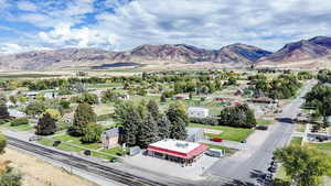 Bird's eye view of a mountainous background