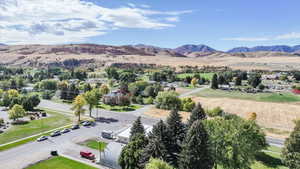 Drone / aerial view of a mountainous background