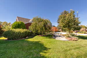 View of grassy yard with a patio