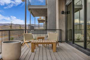 Wooden deck with a mountain view