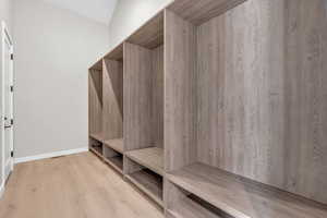 Mudroom featuring a sauna and light wood finished floors