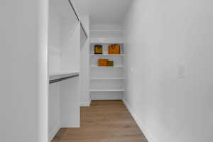 Spacious closet with light wood-style floors