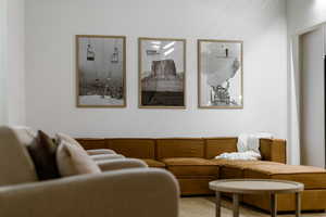 Living area with wood finished floors