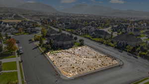 Bird's eye view of a mountainous background