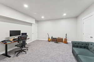 Office featuring recessed lighting and carpet floors