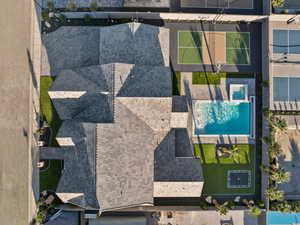 Drone / aerial view of a pool
