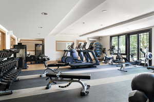Exercise room with recessed lighting