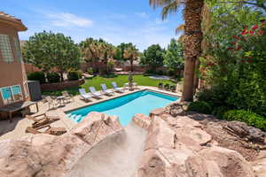 View of pool featuring a patio and a fenced backyard
