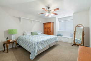 Bedroom featuring carpet and a ceiling fan