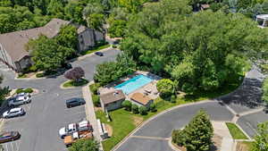 Drone / aerial view of a pool area