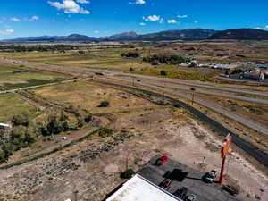 Drone / aerial view of a mountainous background