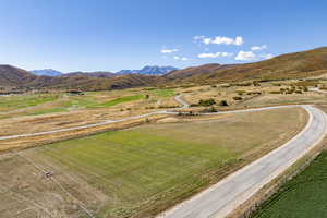 Aerial view of sparsely populated area with mountains