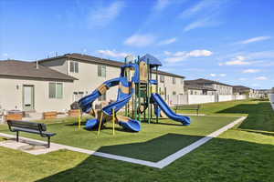 Community playground with a residential view