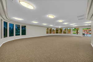 Carpeted spare room with baseboards and a textured ceiling