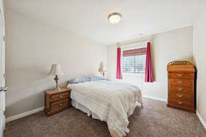Bedroom with carpet flooring and baseboards