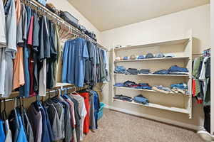 Spacious closet with light carpet