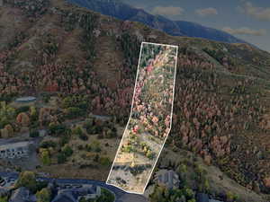 Aerial overview of property's location with mountains and property boundaries highlighted