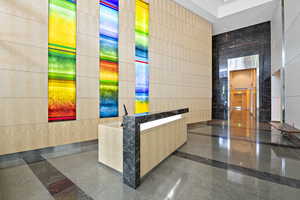 Reception featuring tile walls