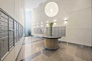 Common area with a high ceiling