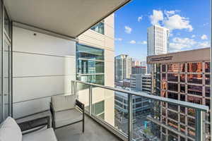 Balcony with a view of city