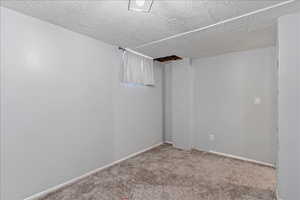 Unfurnished room with carpet floors and a textured ceiling