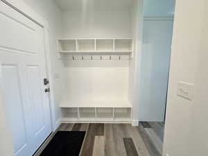Mudroom featuring dark wood-style floors