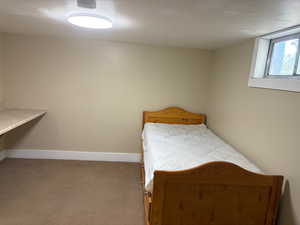 Carpeted bedroom with baseboards