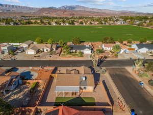 Drone / aerial view of a mountainous background