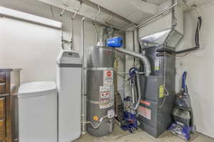 Utility room with secured water heater and heating unit
