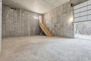 Basement featuring a garage
