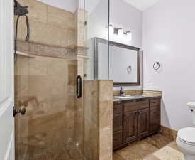 Bathroom with vanity and a shower stall located in the basement, Perfect for multi gen living or rental