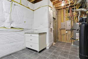 Utilities with furnace, electric panel and secured water heater