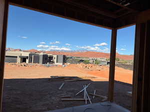 View of patio / terrace featuring a mountain view