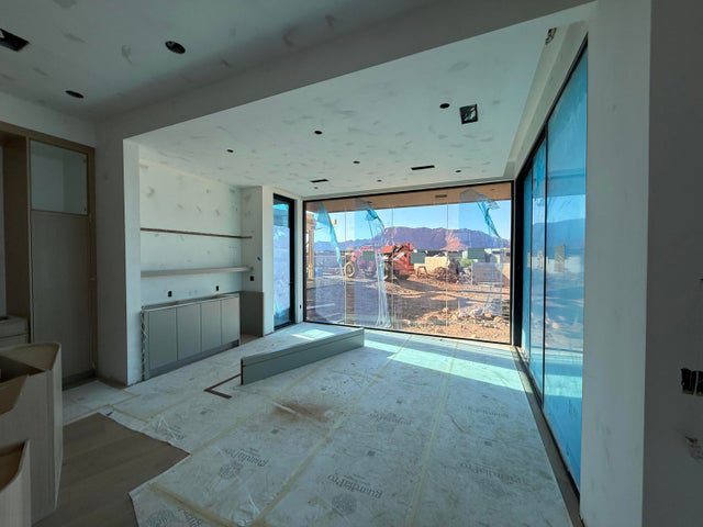 Interior space with a mountain view