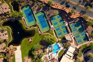 Drone / aerial view of a pool