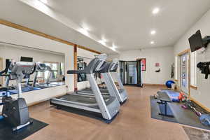 Gym with recessed lighting