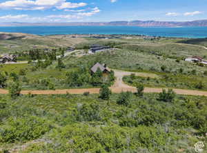 Drone / aerial view of a water and mountain view