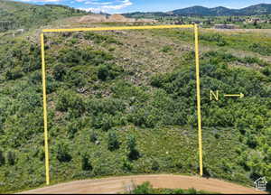Overview of rural landscape featuring property boundaries highlighted